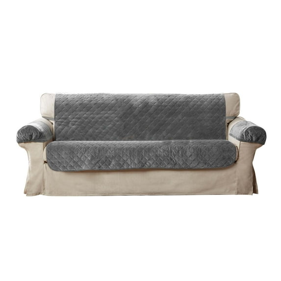 Mainstays Sofa Quilted Plush Fabric Pet Cover Multipurpose Furniture Protector, Gray, 3-Piece