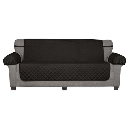 Mainstays Sofa Reversible Quilted Microfiber Pet Cover Multipurpose Furniture Protector, Black/Gray, 3-Piece