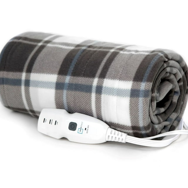 Mainstays Soft Fleece Electric Heated Throw Blanket, Gray and White