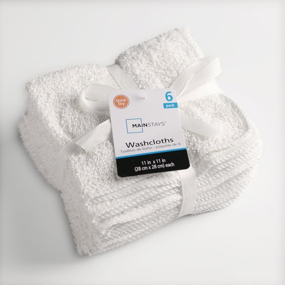 Mainstays Soft & Plush 6-Piece Washcloth Set, White