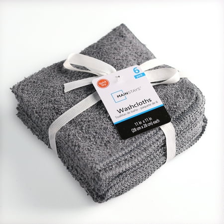 Mainstays Soft & Plush 6-Piece Washcloth Set, Gray