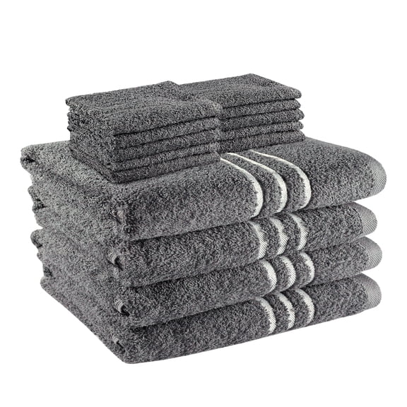 Mainstays Soft & Plush Touch 14 Piece Cotton-Recycled Polyester Bath Towel Set, Grey