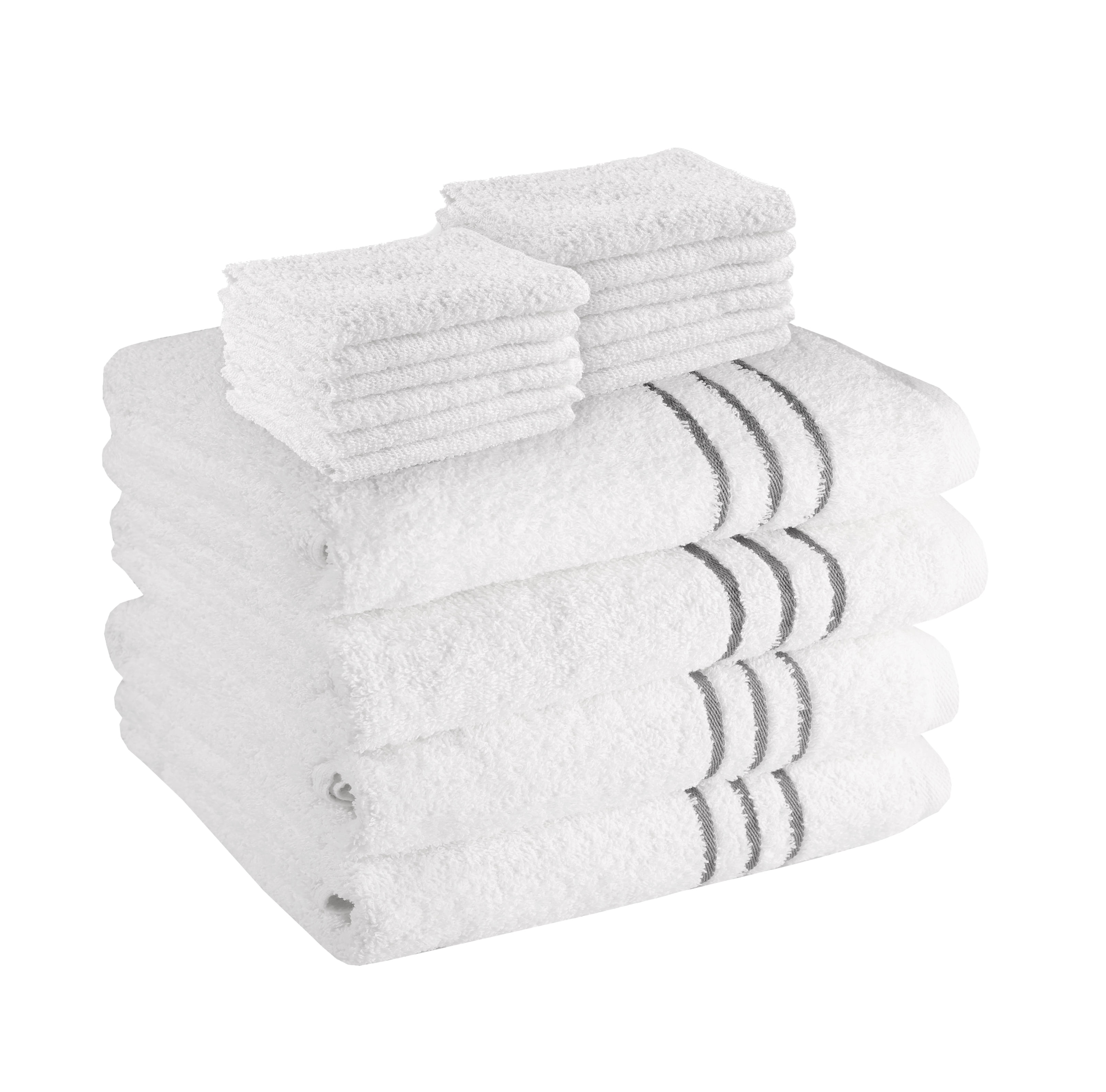Mainstays Soft & Plush Touch 14 Piece Cotton-Recycled Polyester Bath Towel Set, White