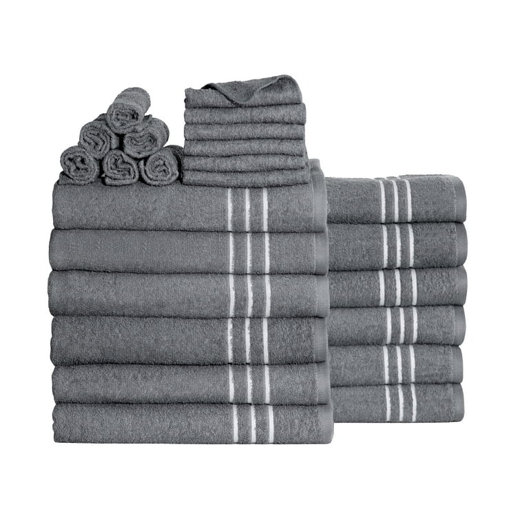 Mainstays Soft Plush Touch 24 Piece Cotton Recycled Polyester Bath Towel Set Grey Walmart
