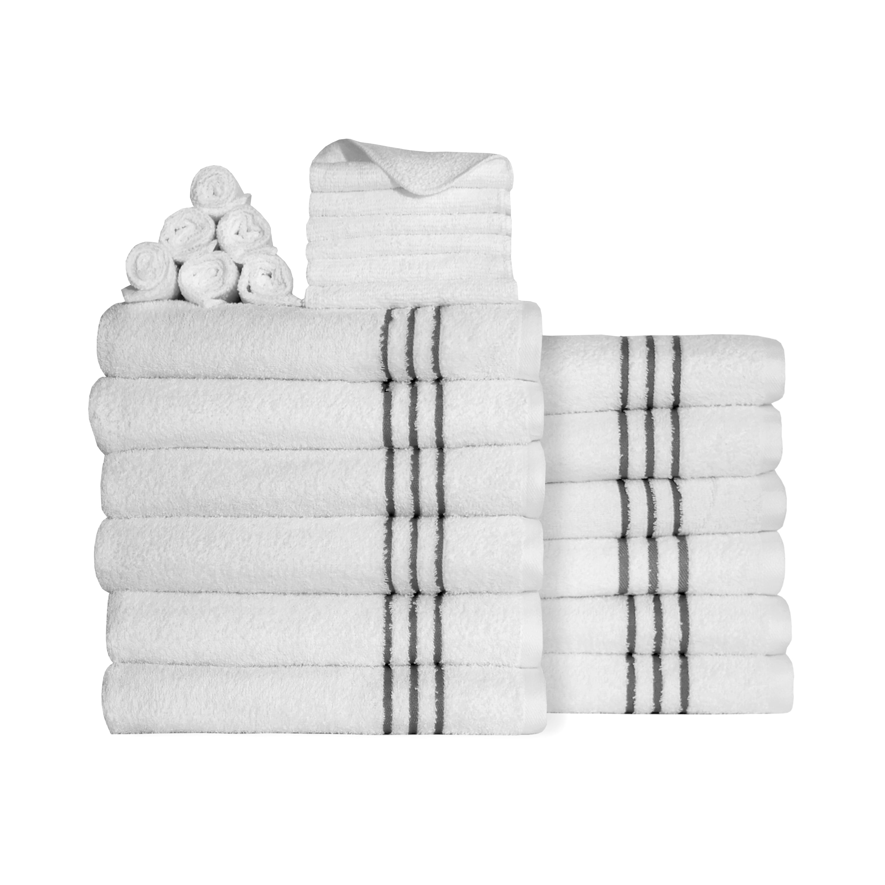 Mainstays Soft & Plush Touch Adult 24-Piece Cotton-Recycled Polyester Bath  Towel Set, White 
