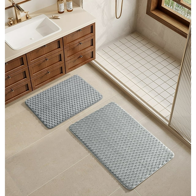 Mainstays Soft Silver 2pc Tile Bubble Bath Rug Set