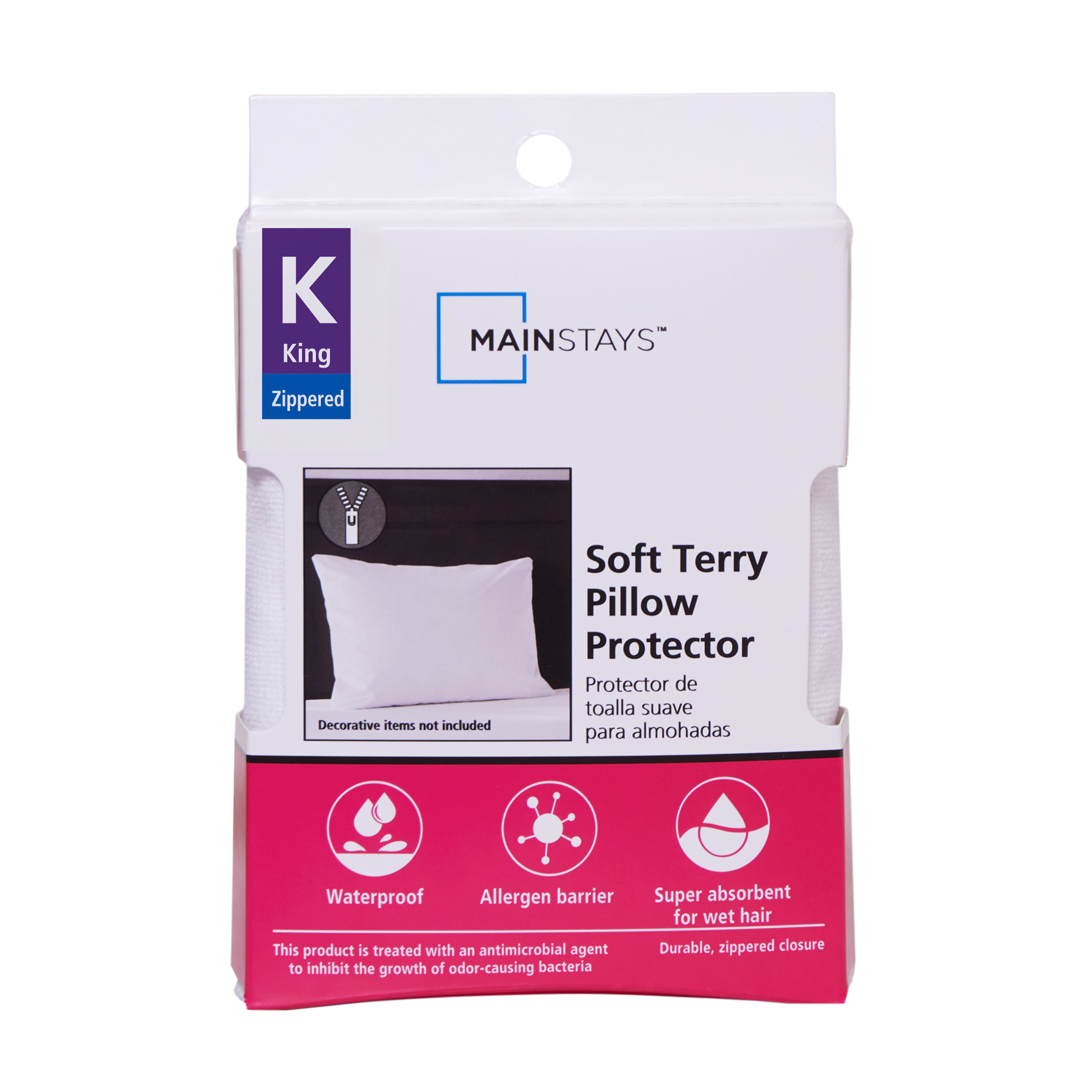 Mainstays Microfiber Zippered Pillow Protector, King, 4 Pack