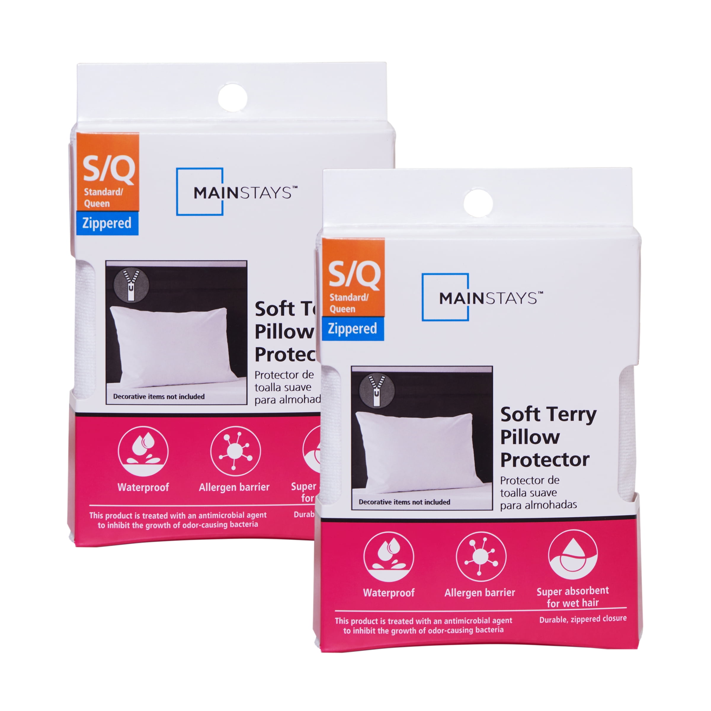 Mainstays Soft Terry Waterproof Zippered Pillow Protector, Standard