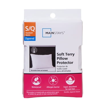 Mainstays Soft Terry Waterproof Zippered Pillow Protector, Standard/Queen