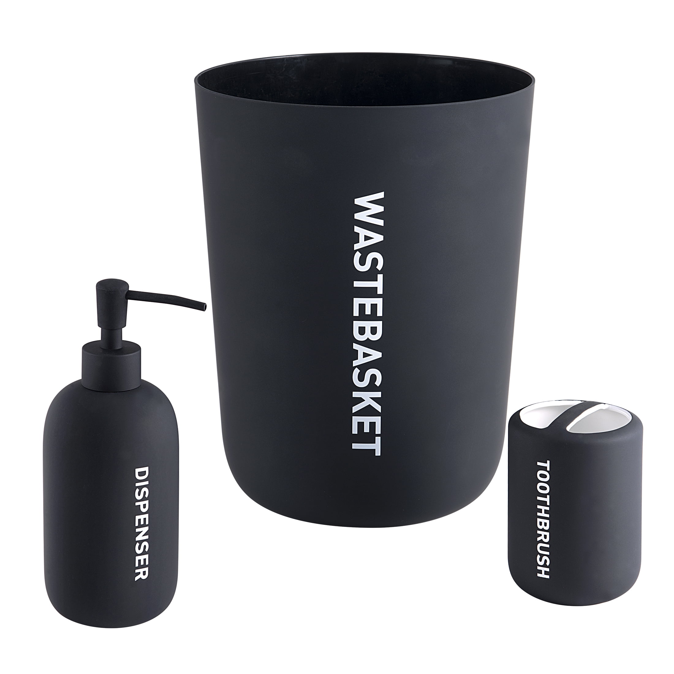 Mainstays Soft Touch Ceramic Verbiage 3Peice Bath Set, Black with