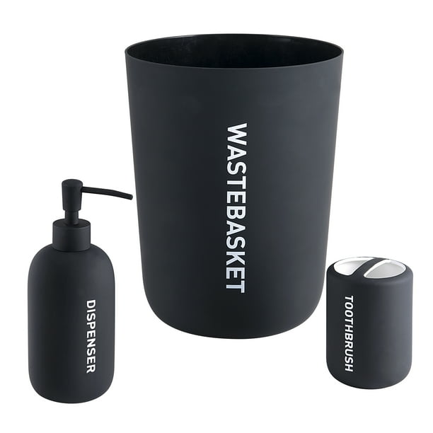 Mainstays Soft Touch Ceramic Verbiage 3Peice Bath Set, Black with