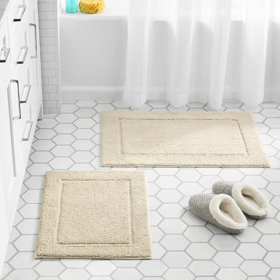 Mainstays Soft Touch Cream Polyester Tufted 2-Piece Bath Rug Set, 20" x 30" & 17" x 24"