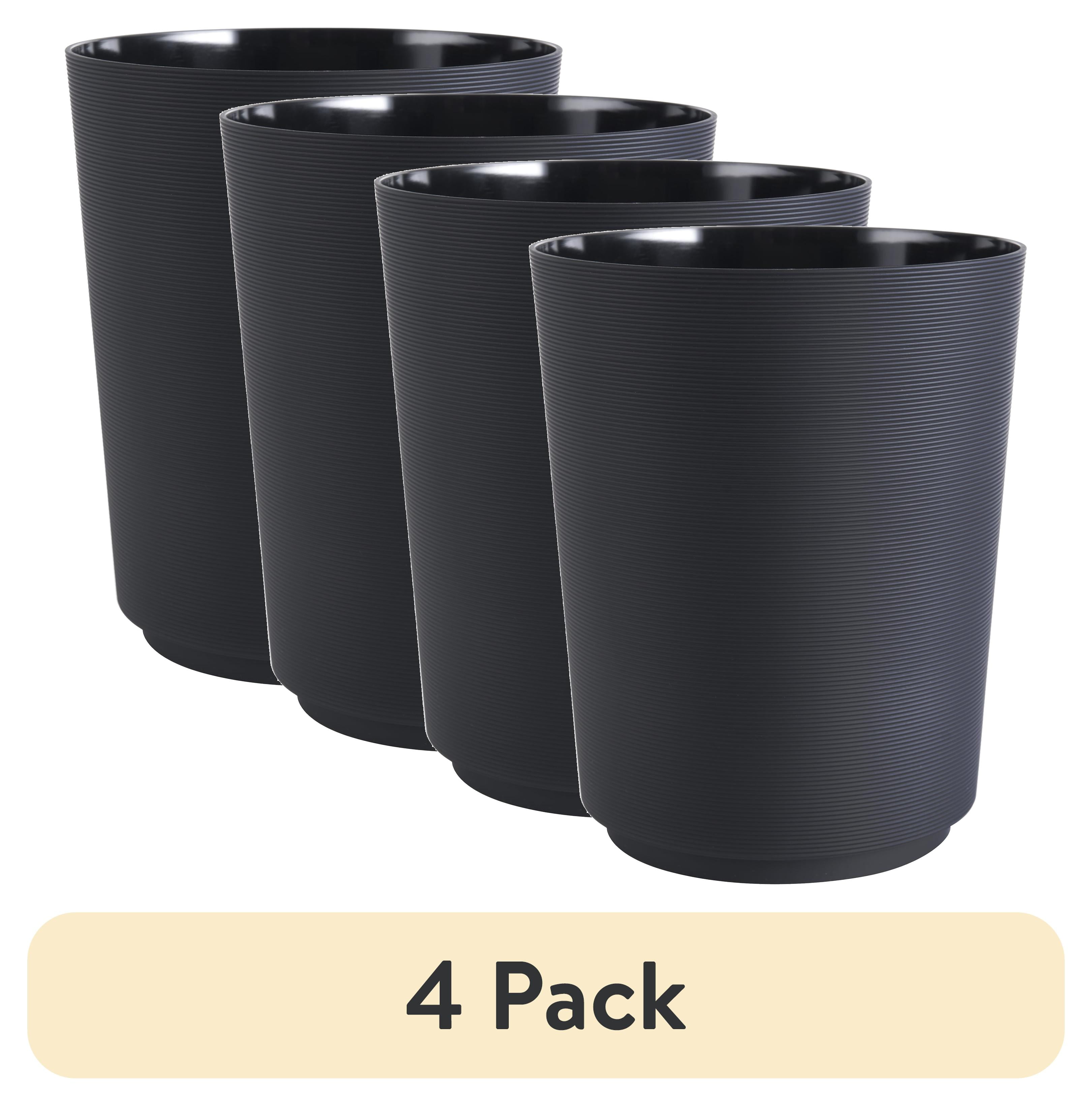 (4 pack) Mainstays Soft Touch Ribbed Plastic 1.98 Gallon Wastebasket in Black for Bathroom ...