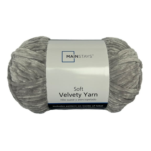 Mainstays Soft Velvety Yarn, 315 yd, 10.5 oz, Grey, 100% Polyester