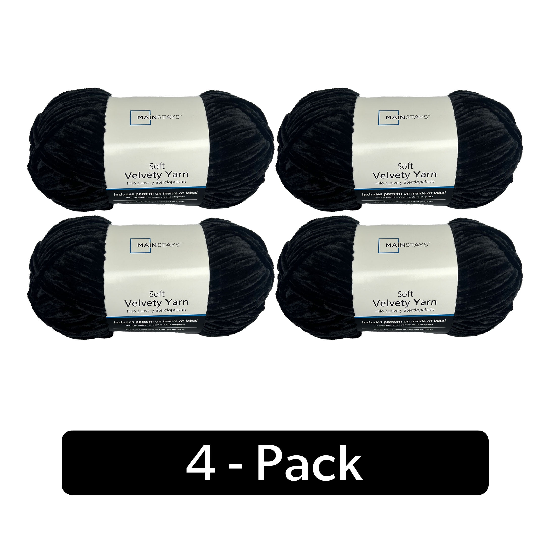 Mainstays Soft Velvety Yarn, 315 yd, Black, 100% Polyester, Pack of 4