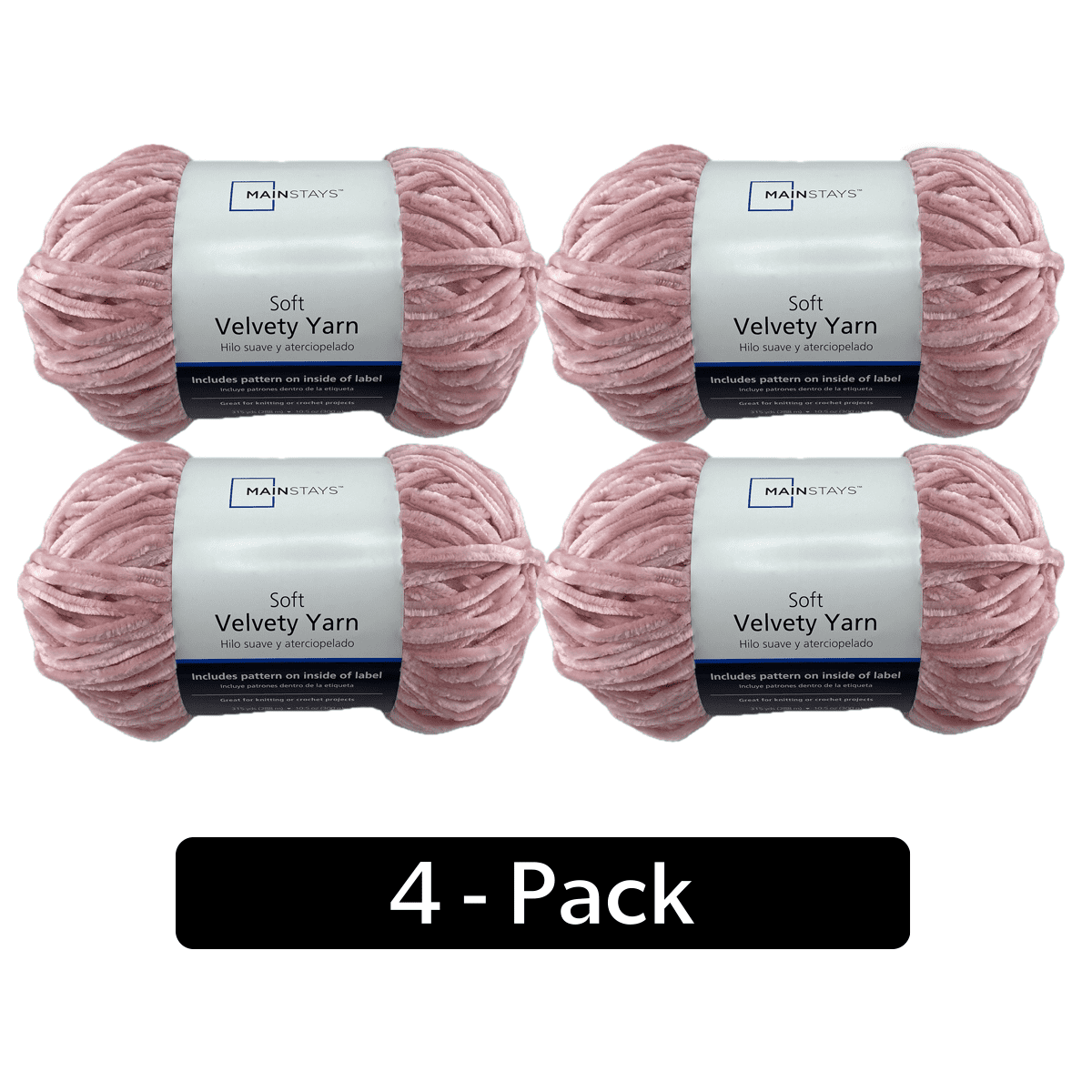 Mainstays Soft Velvety Yarn, 315 yd, Light Pink, 100% Polyester, Pack of 4
