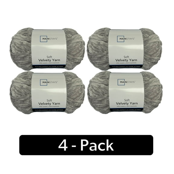 Mainstays Soft Velvety Yarn, 315 yd, Soft Silver, 100% Polyester, Pack of 4