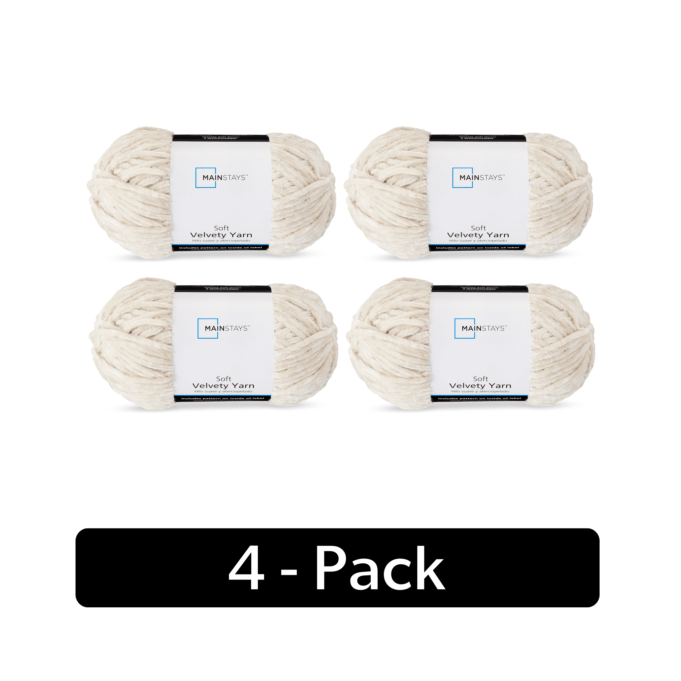 Mainstays Soft Velvety Yarn, 315 yd, Stone, 100% Polyester, Pack of 4