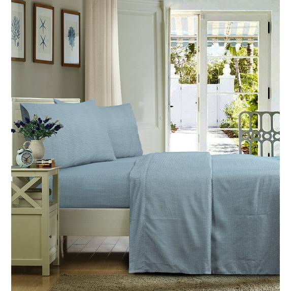 Mainstays Soft Wrinkle Resistant Microfiber Queen Grey Gingham Plaid Sheet Set