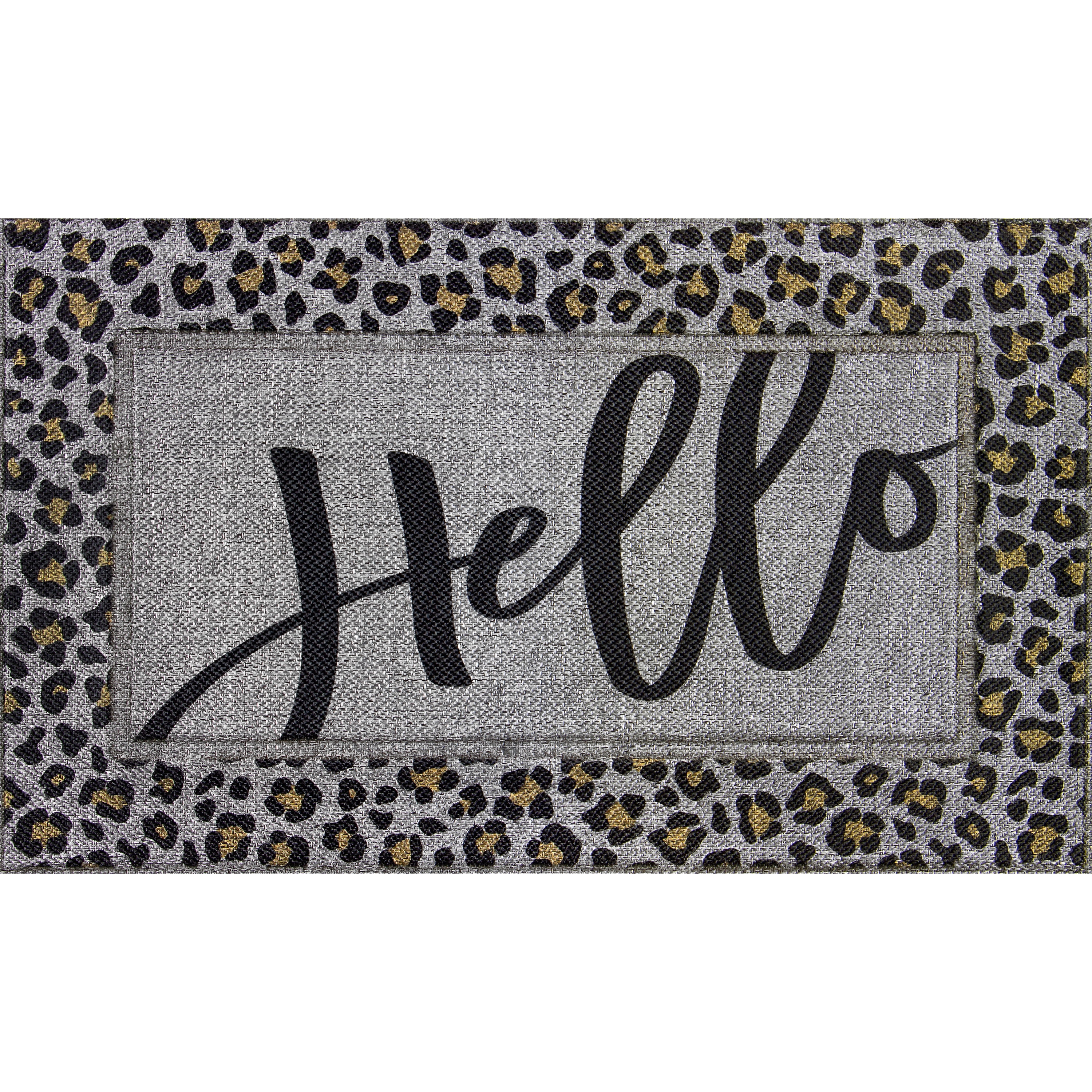 Mainstays Soho Woven Carpet Pewter Hello Leopard Entryway Doormat, 18" x 30"