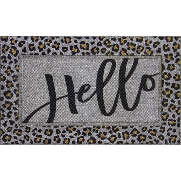 Mainstays Soho Woven Carpet Pewter Hello Leopard Entryway Doormat, 18" x 30"
