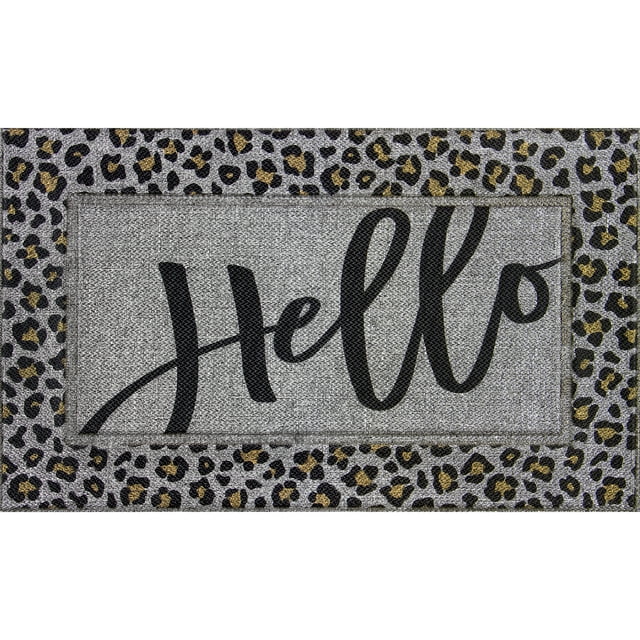 Mainstays Soho Woven Carpet Pewter Hello Leopard Doormat, 18" x 30