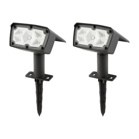 Mainstays Solar Powered Black Color Lock LED Landscape Spotlight, 100 Lumens, 2 Pack