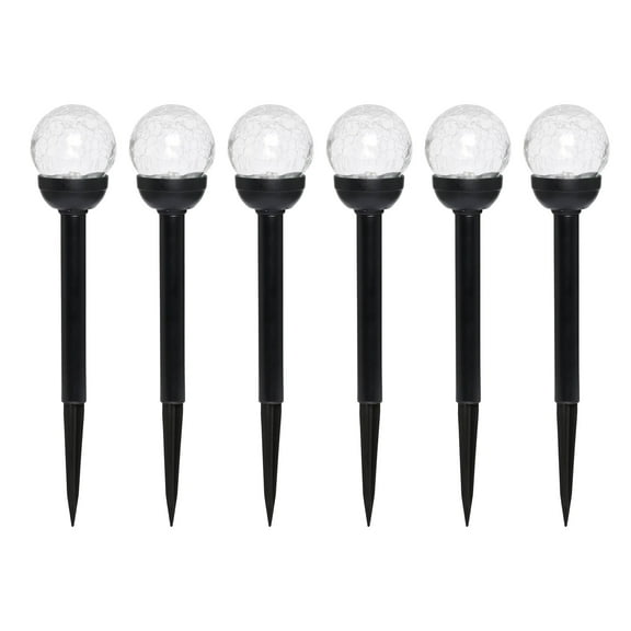 Mainstays Solar Powered Black LED Landscape Crackle Glass Ball Path Light, 3 Lumens, 6 Pack