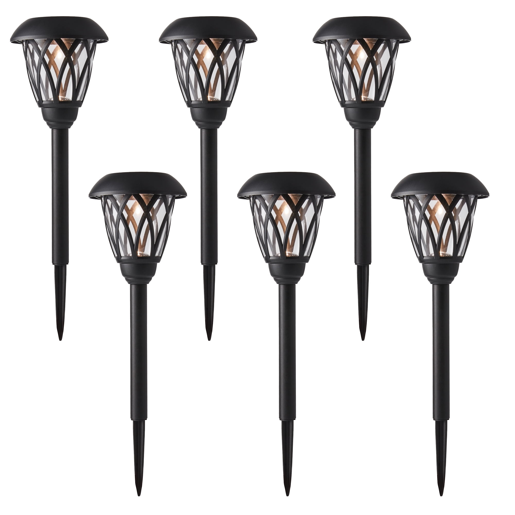 Mainstays Solar Powered Black Lattice LED Landscape Pathway Light with Glass Lens, 8 Lumens (6 Count)