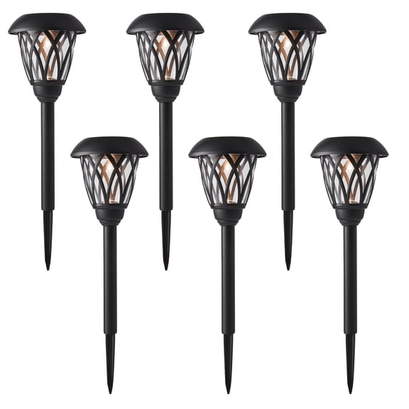 Mainstays Solar Powered Black Lattice LED Landscape Pathway Light with Glass Lens, 8 Lumens (6 Count)