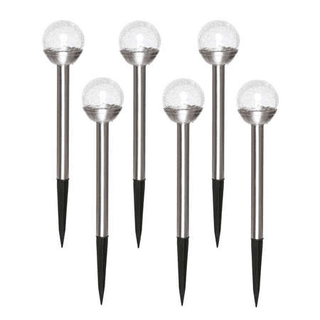 Mainstays Solar Powered Stainless Steel Finish Glass Crackle LED Path Light, 3 Lumens, (6 Count)