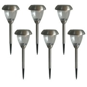 Mainstays Solar Powered Stainless Steel LED Pathway Lights with Glass Lens, 10 Lumens (6 Count)