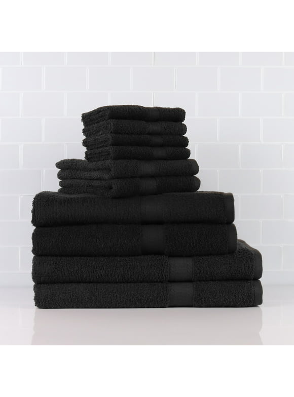 Mainstays Solid 10-Piece Bath Towel Set, Rich Black