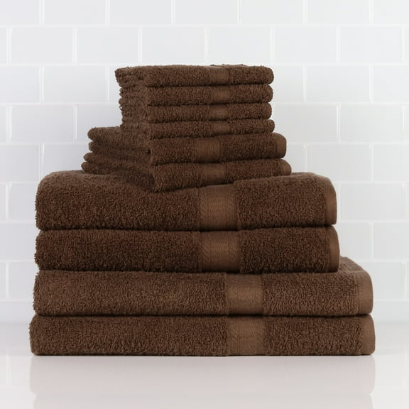 Mainstays Solid 10-Piece Towel Set, Brown Basket