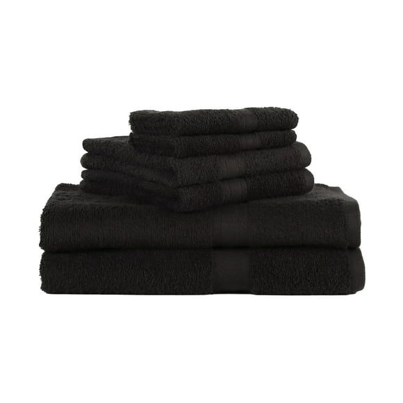 Mainstays Solid 6-Piece Adult Bath Towel Set, Rich Black