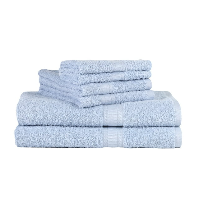 Mainstays Solid 6Piece Bath Towel Set, Blue Shell