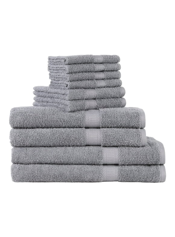 Mainstays Solid Adult 10-Piece Bath Towel Set, School Grey