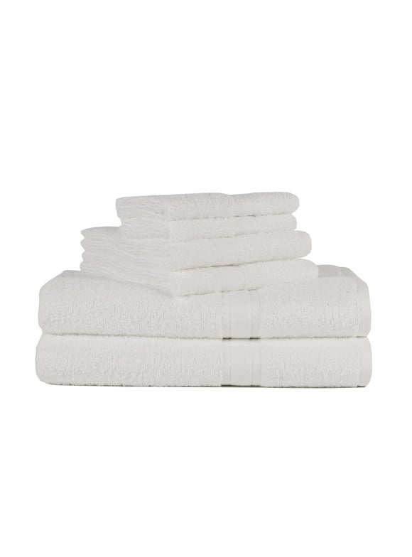 Mainstays Solid Adult 6-Piece Bath Towel Set, White