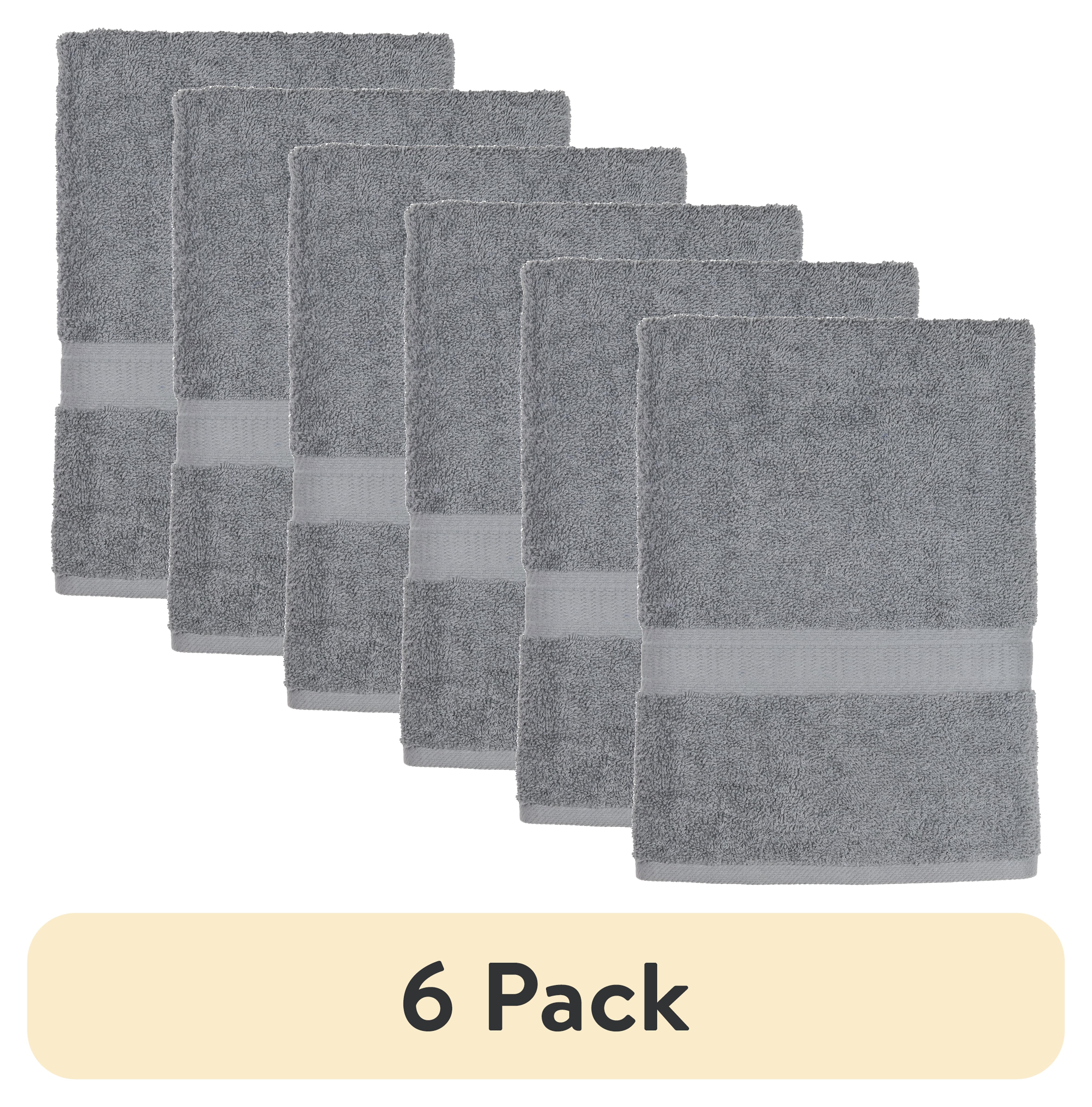 (6 pack) Mainstays 100% Cotton Bath Towel, Super Soft and Highly Absorbent Basic Solid Premium Bath Towel for Bathroom, Hotels, Spa and Gym – Grey
