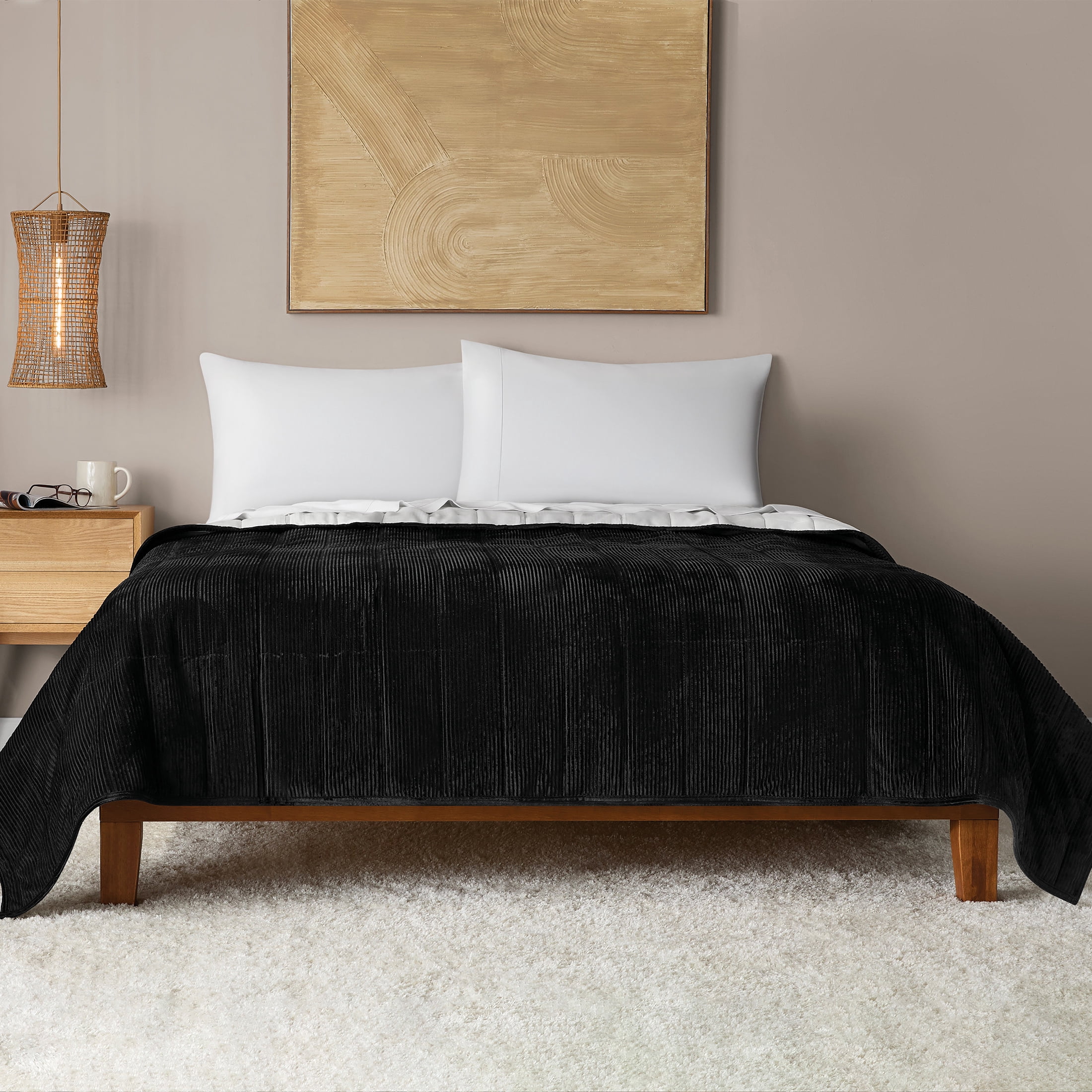 Mainstays Corduroy Quilt, Full/Queen, Black, Reversible Bedding