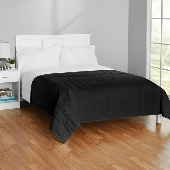 Mainstays Corduroy Quilt, Full/Queen, Black, Reversible Bedding