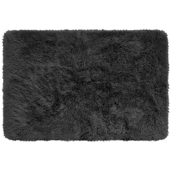 Mainstays Solid Black Fluffy Shag Faux Fur Area Rug, 36 in x 56 in