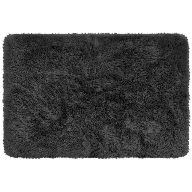 Mainstays Solid Black Fluffy Shag Faux Fur Area Rug, 36 in x 56 in