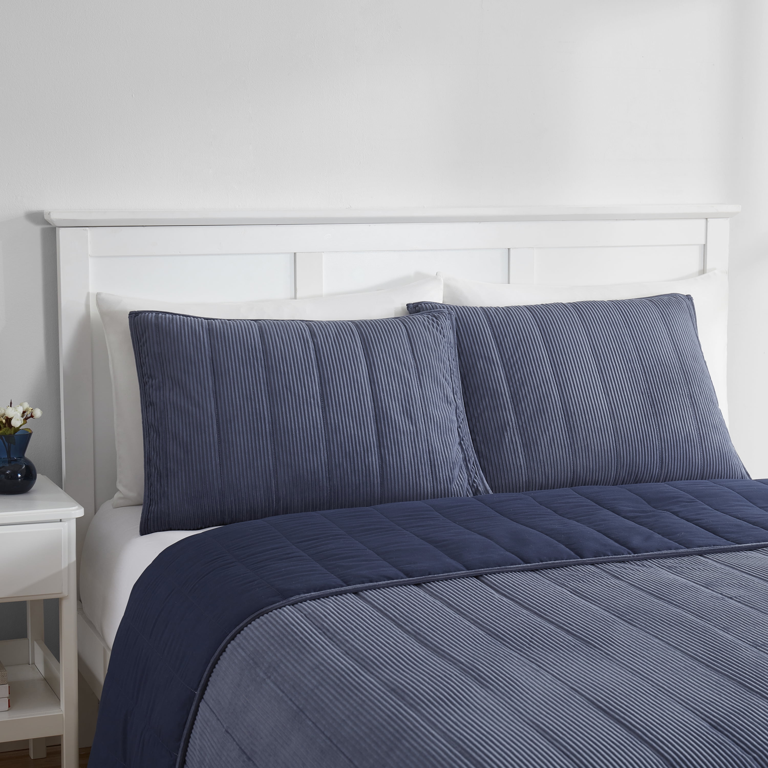 Mainstays Solid Blue Corduroy Stripe Pillow Shams Standard 2 Count