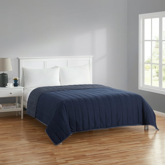 Mainstays Full/Queen Quilt - Navy Blue Corduroy, Reversible Bedding