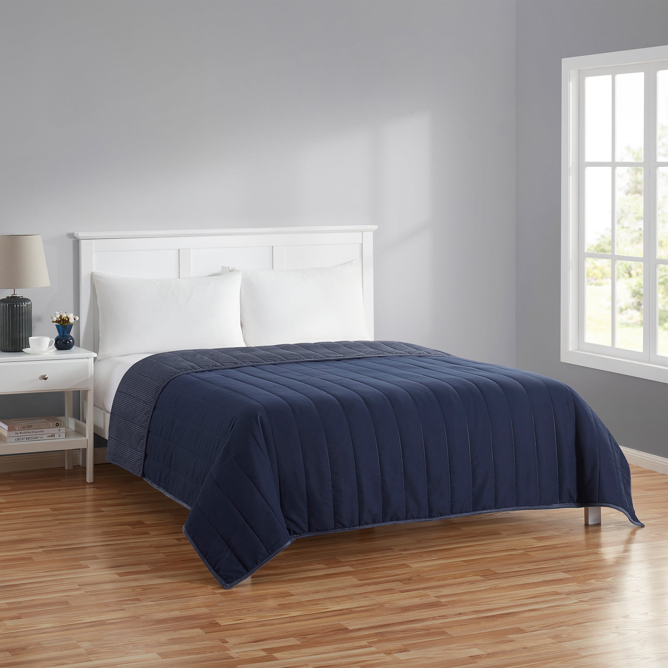 Mainstays King Quilt - Navy Blue Corduroy, Reversible Bedding