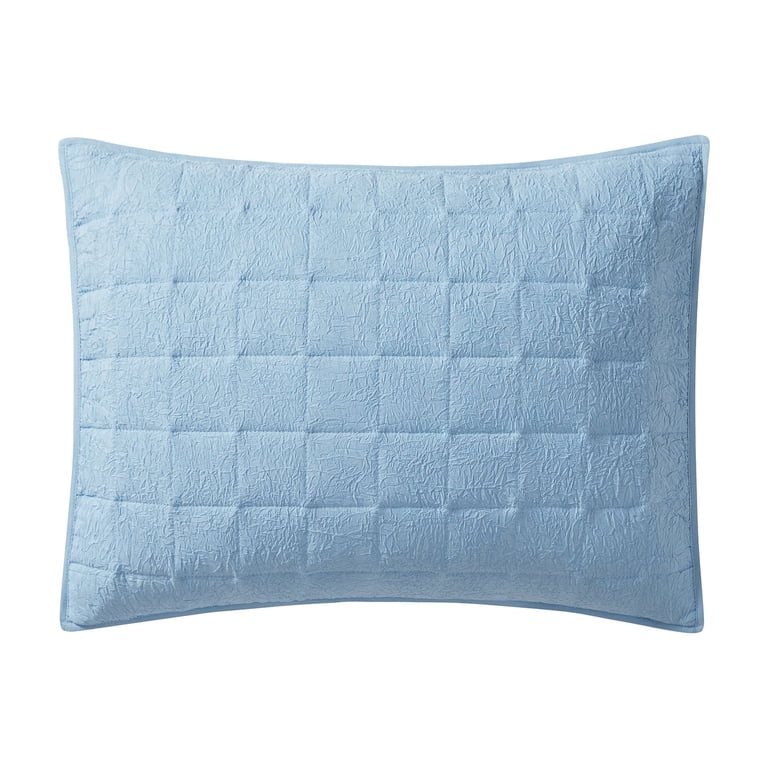 Mainstays Solid Blue Microfiber Crinkle Box Quilted Pillow Sham