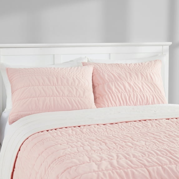 Mainstays Solid Blush Zig Zag Stripe Reversible Crystal Mink Pillow Shams, King (2 Count)