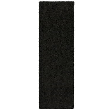 Mainstays Solid Casual Black Polyester Shag Indoor Hallway Runner Rug, 1'9"x5'