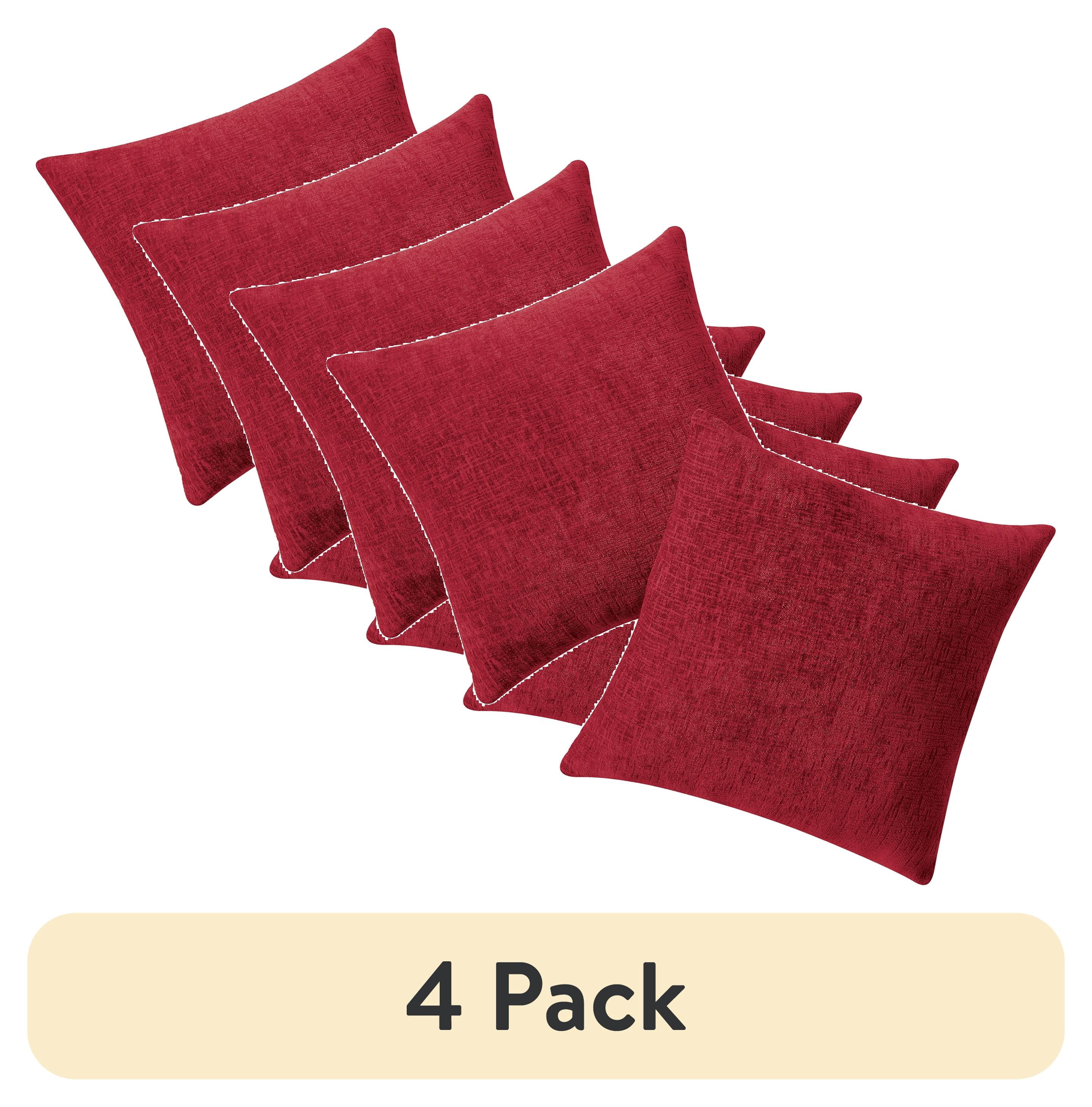 (4 pack) Mainstays Solid Chenille Decorative Pillow Set, Red, 18" x 18", 2 Pieces - Walmart.com